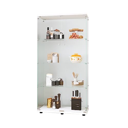 Black 4 Shelf Double Door Glass Display Cabinet J955