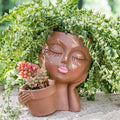 Khaki Lady Face Planter Pot with Drainage Hole U9462