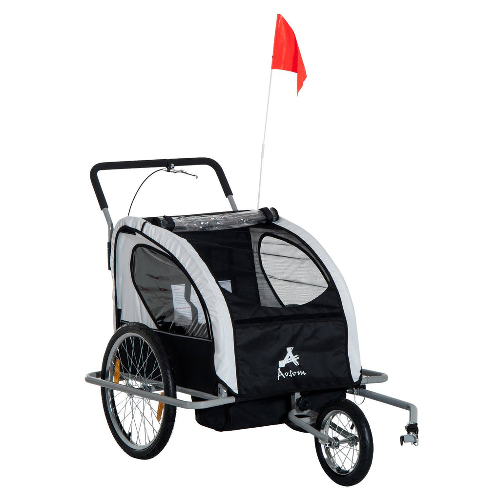 2in1 Double Child Bike Trailer and Stroller - Black Q6704