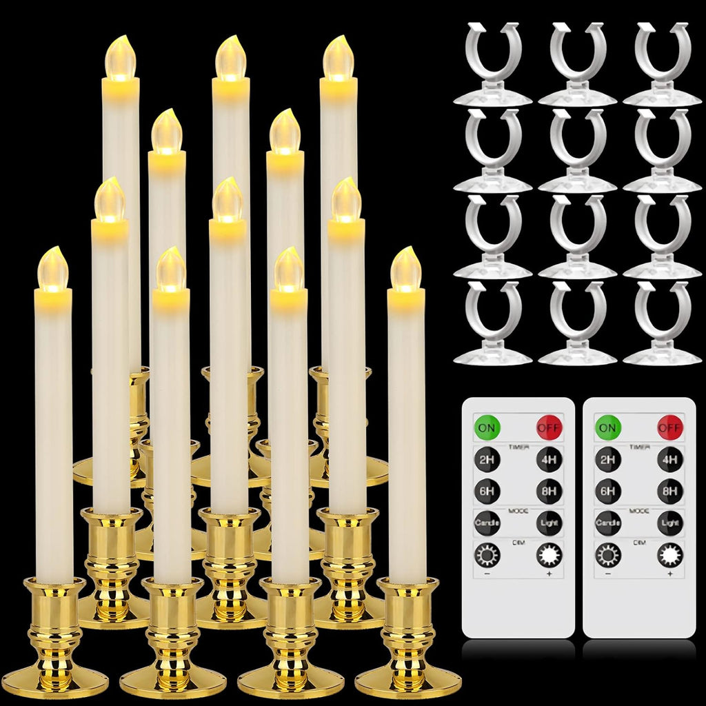 12 Pack Ivory Flickering Flameless LED Taper Candles with Remote X898386