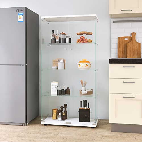 Black 4 Shelf Double Door Glass Display Cabinet J955