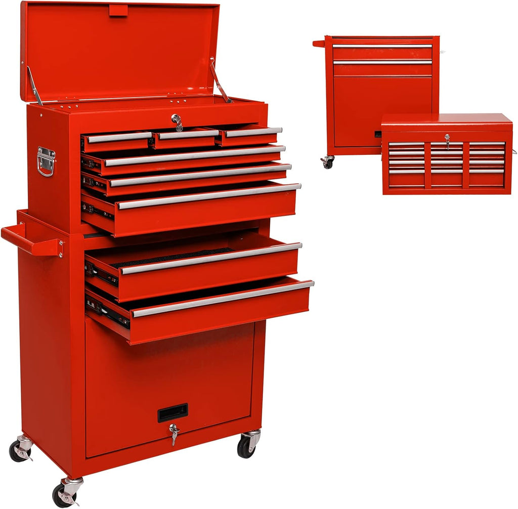8 Drawer Rolling Tool Chest Detachable Tool Cabinet with Wheels and Lock Blue X672296
