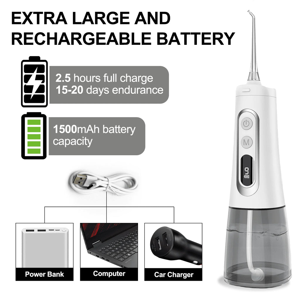 Cordless Water Flosser 300ML 9 Modes 5 Jet Tips IPX7 Waterproof W610