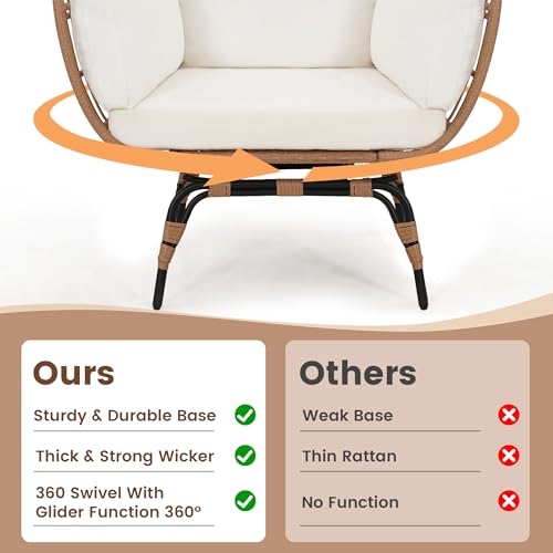 Oversized 360 Swivel Rattan Egg Chair with Beige Cushion A90180