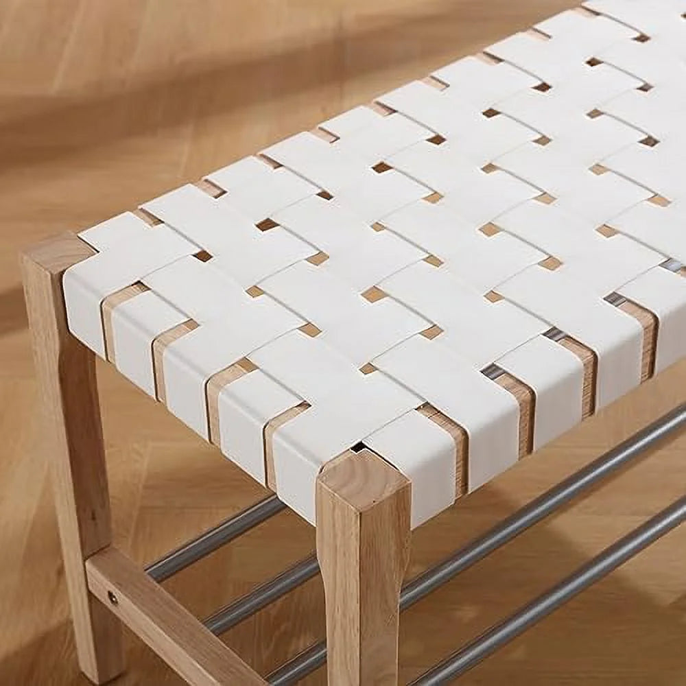 Brown Woven Straps Entryway Bench R215140