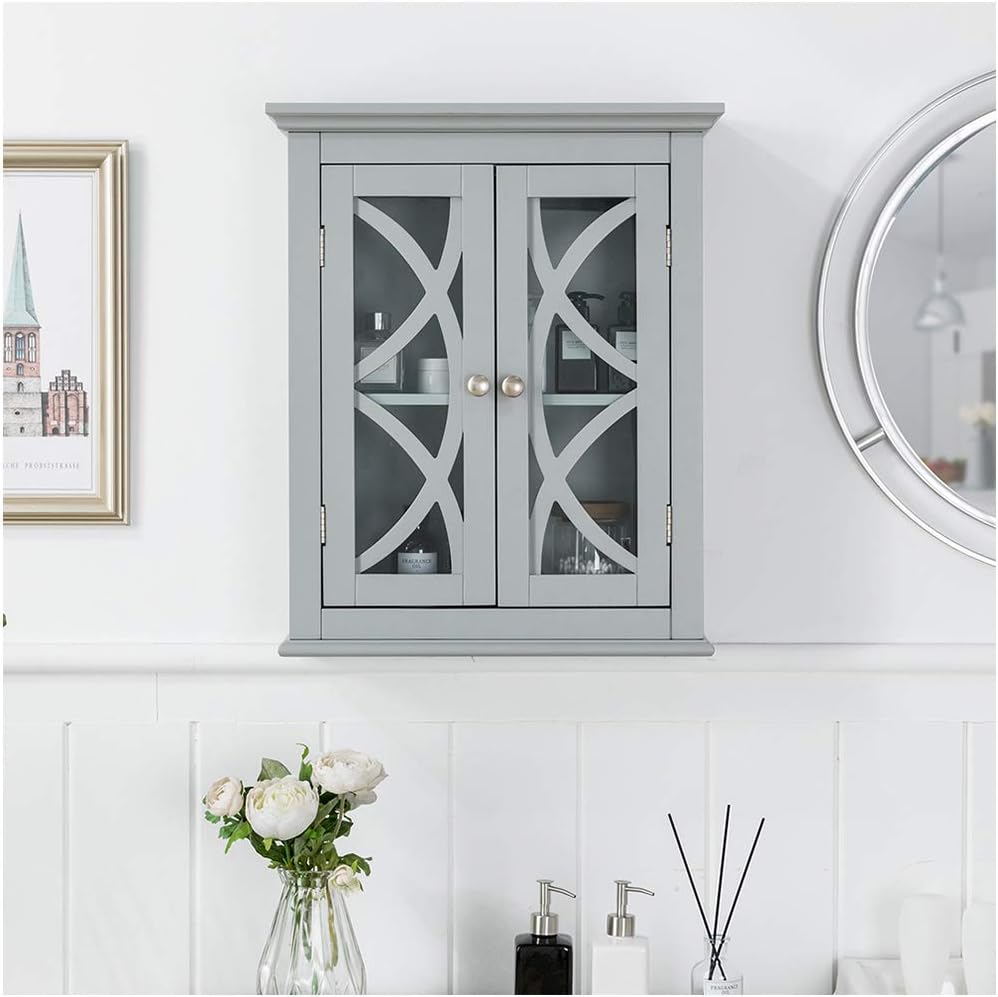 Grey Wooden Storage Cabinet with Double Doors and Drawer K6984
