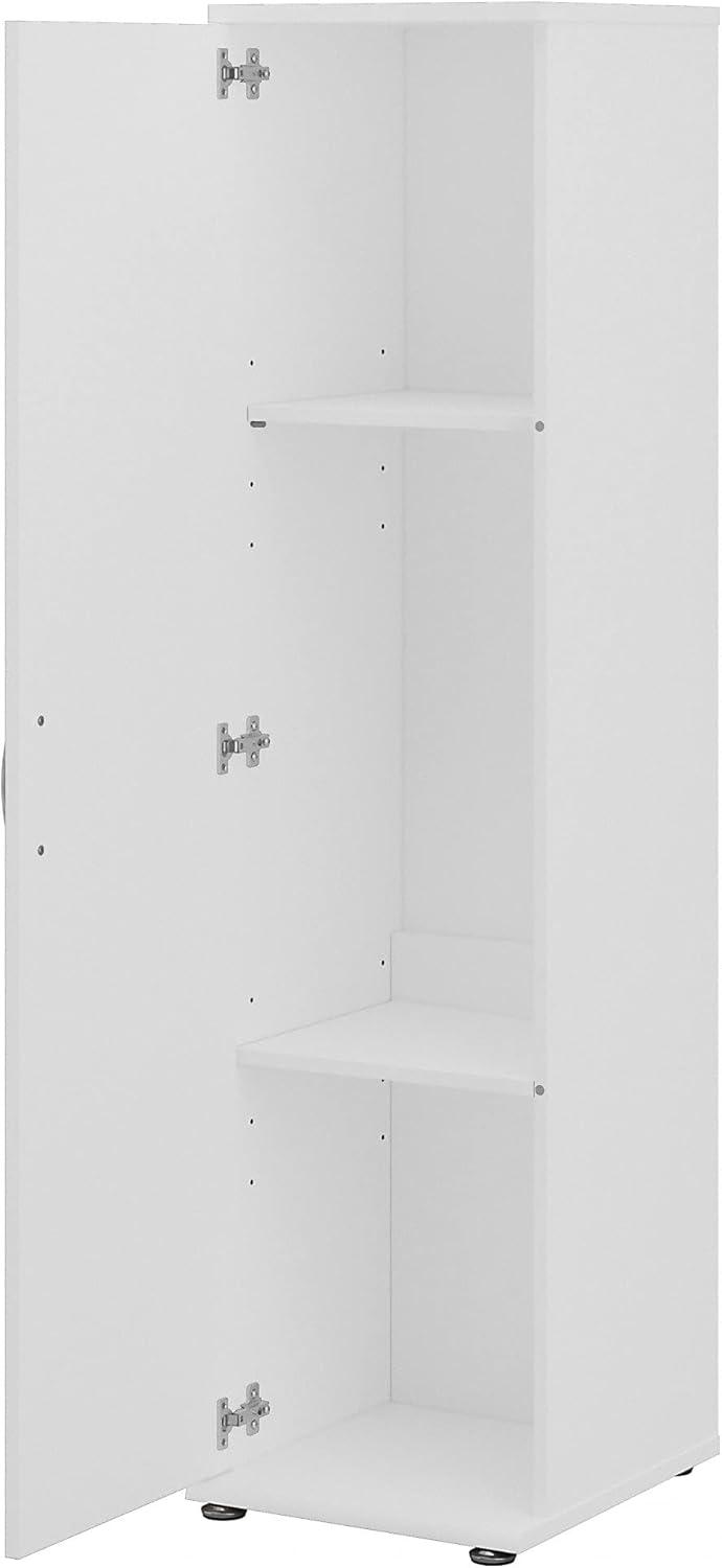 White Tall Narrow Storage Cabinet with Door and Shelves S86175