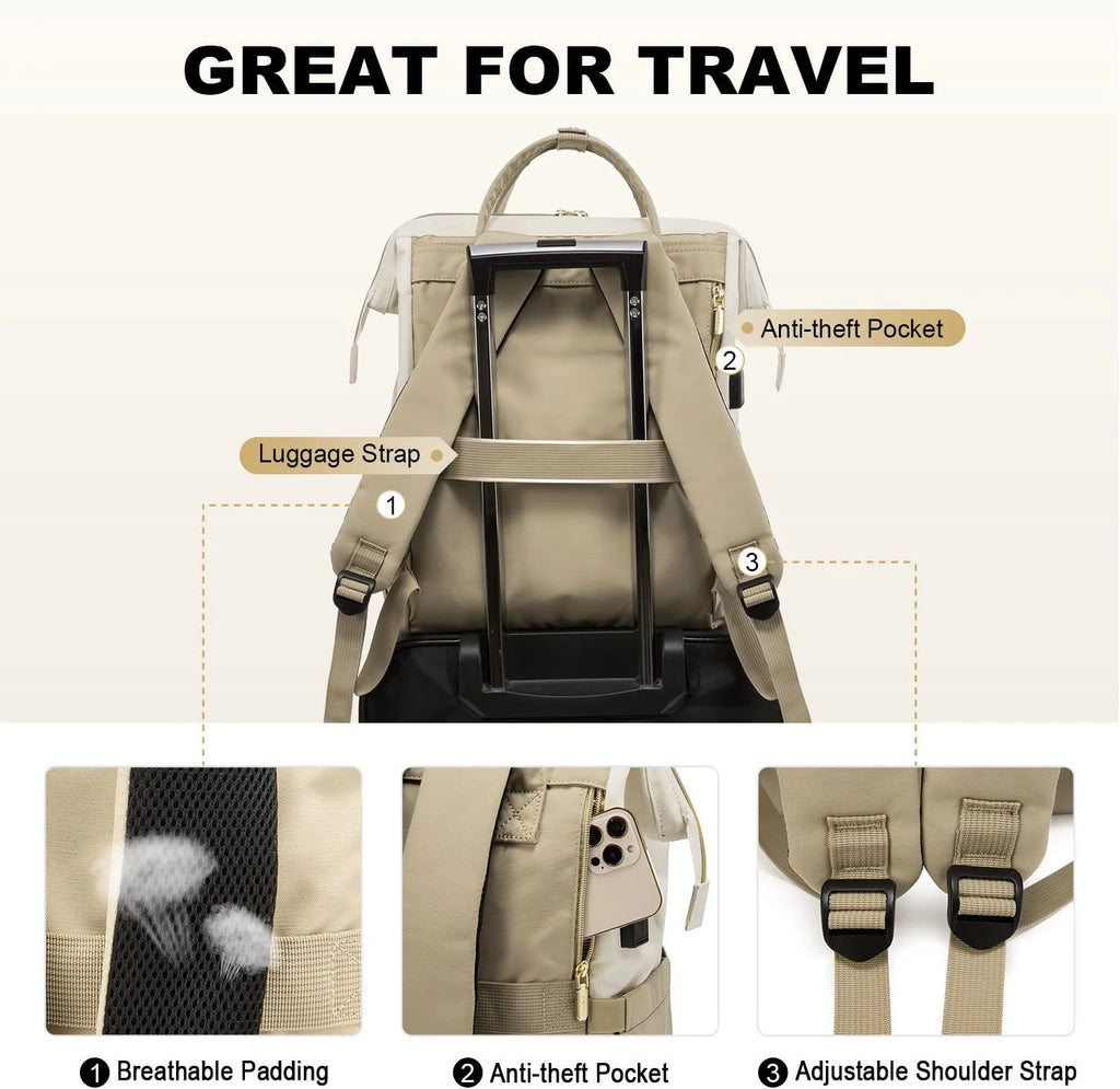 Beige-Khaki Waterproof Laptop Backpack C500