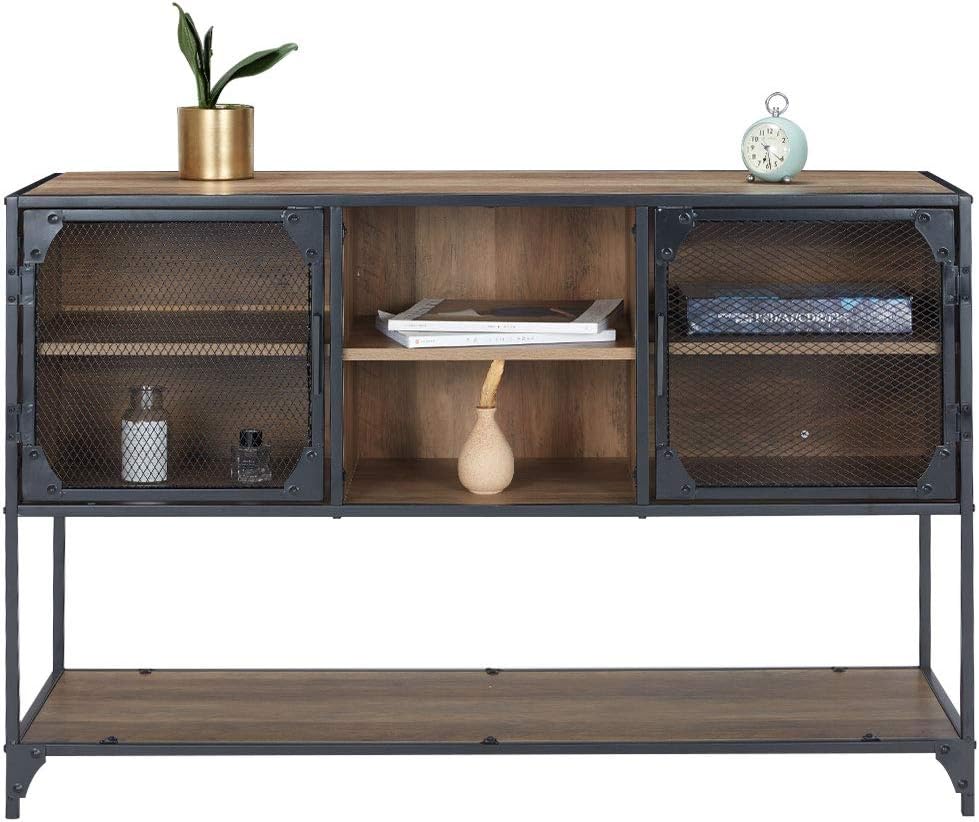 Rustic Brown Kitchen Storage Cabinet with Metal Mesh Doors and Adjustable Shelves M676698