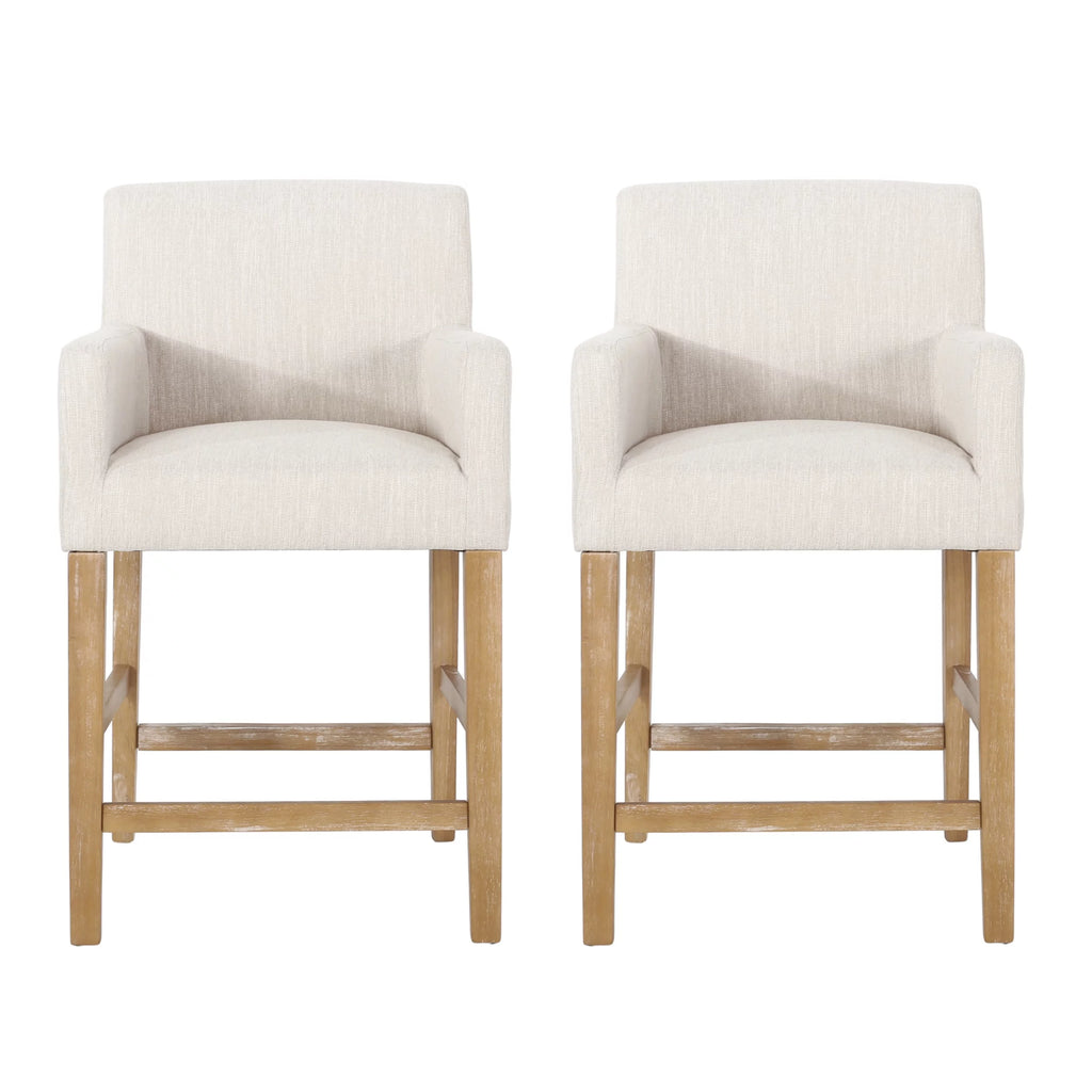 Beige Fabric Upholstered Wood 26 inch Counter Stools Set of 2 T65765