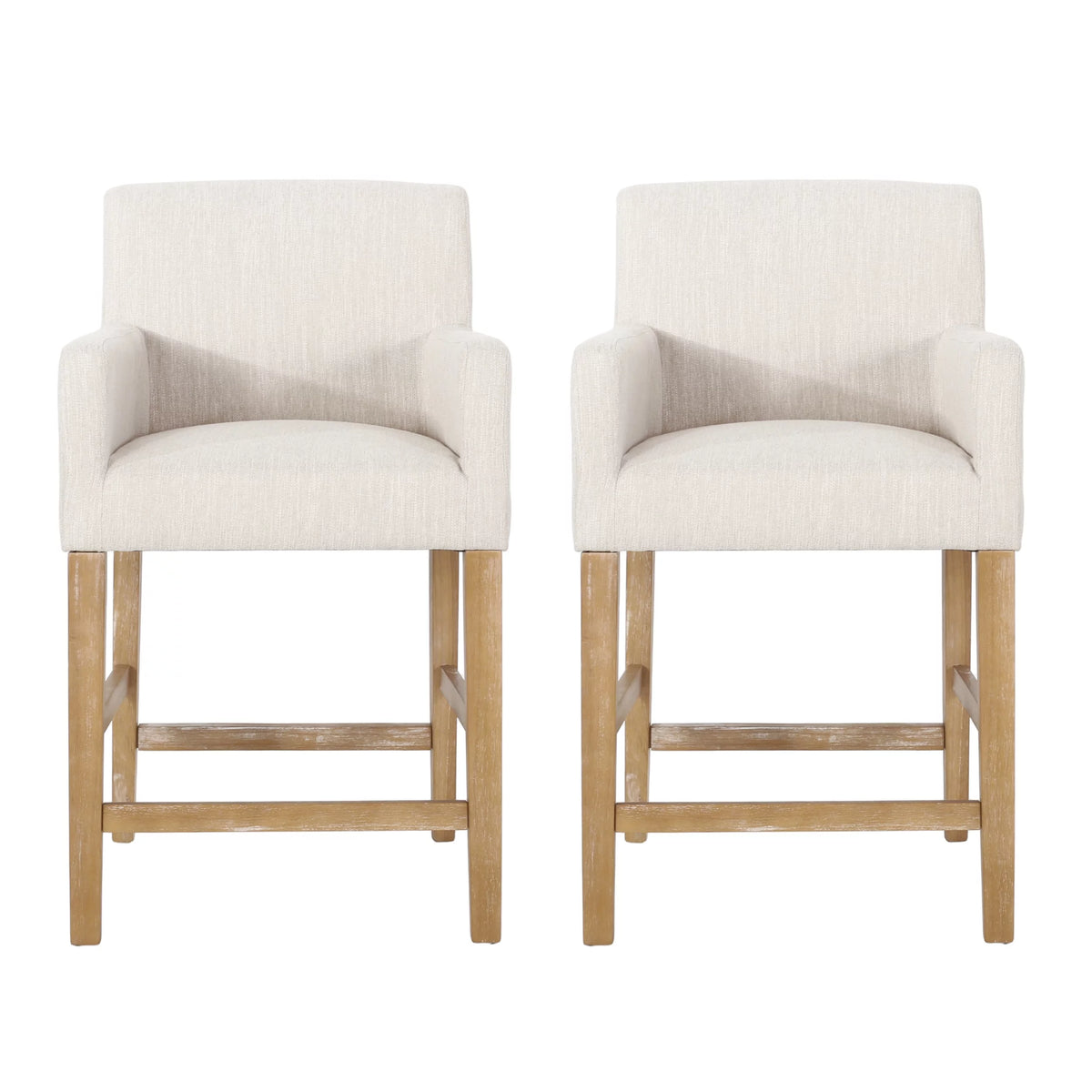 Beige Fabric Upholstered Wood 26 inch Counter Stools Set of 2 T65765