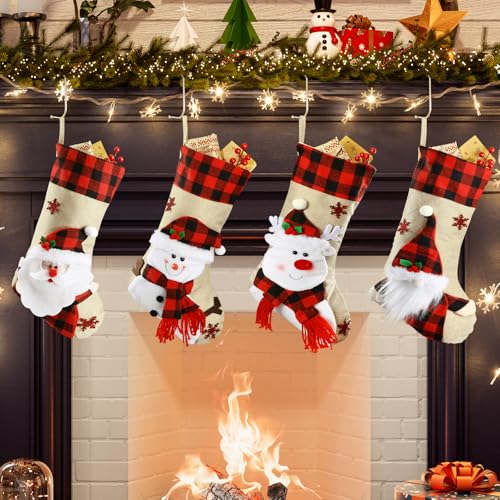 18.5'' Burlap Plaid Christmas Stockings 1-Pack Q80714