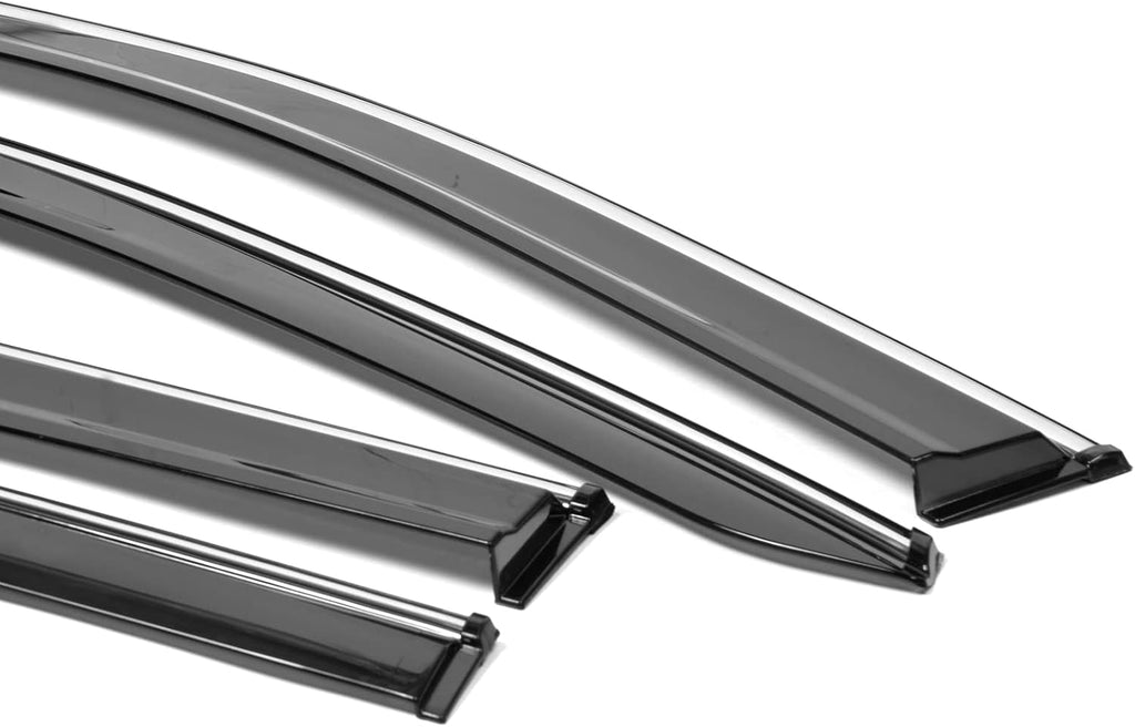 Window Visor Rain Guard Shade 4PC Injection Polycarbonate with Chrome Trim P1479