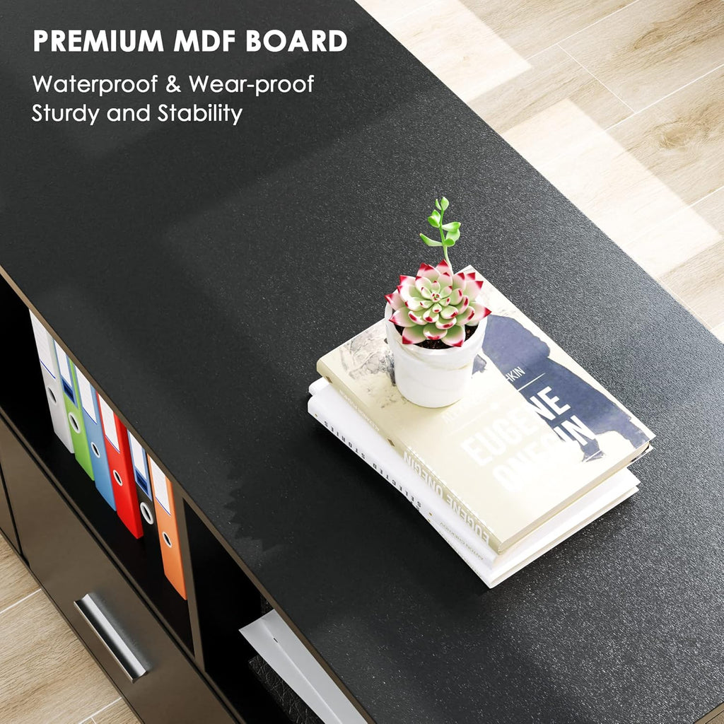 Black Wood File Cabinet with Drawers and Lock S984