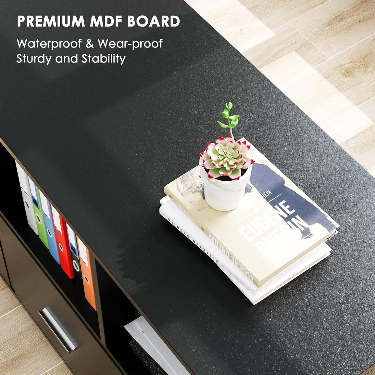 Black Wood File Cabinet with Drawers and Lock S984
