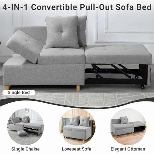 3 in 1 Convertible Velvet Sofa Bed with 2 Pillows O120509