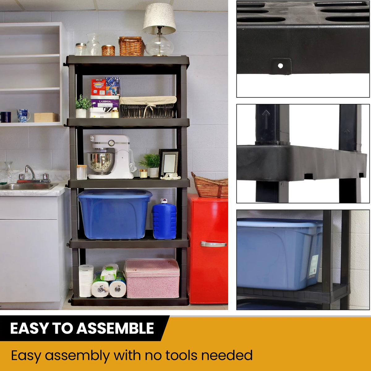 5-Tier Shelving Unit, Black, Pack of 4 H9119