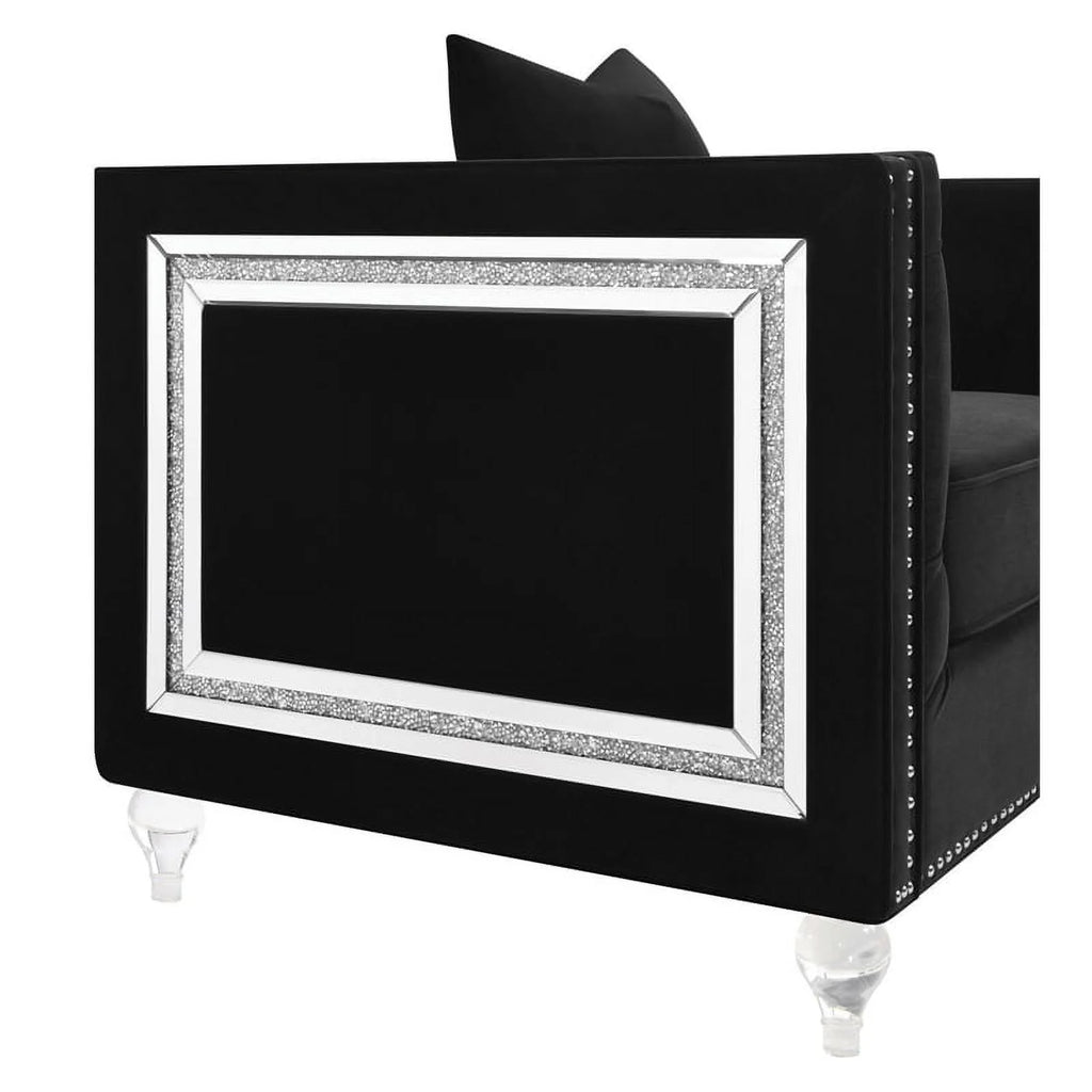 Black Velvet Tufted Arm Loveseat J10012