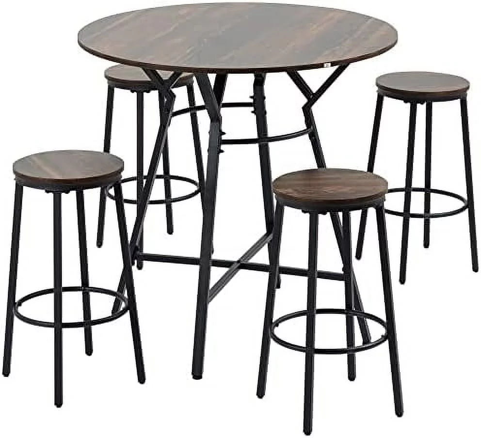 5-Piece Bar Table and Chairs Set Black Brown P1494