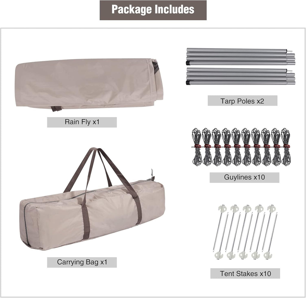 Camping Tent Tarp with Poles, 4-6 Person PU 3000mm Lightweight Awning Canopy Sun Shelter O829228