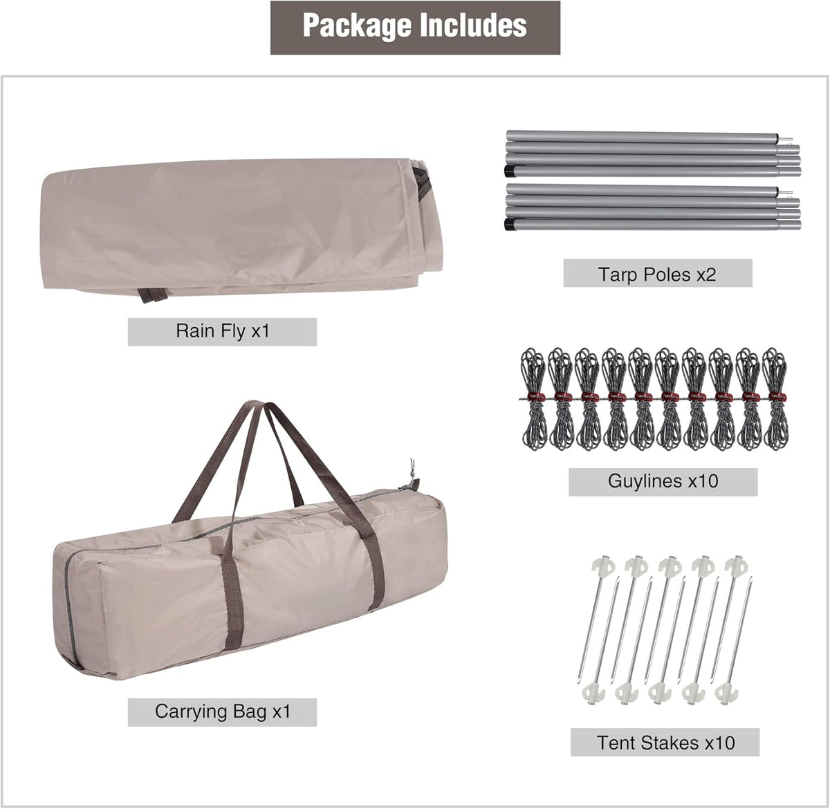 Camping Tent Tarp with Poles, 4-6 Person PU 3000mm Lightweight Awning Canopy Sun Shelter O829228