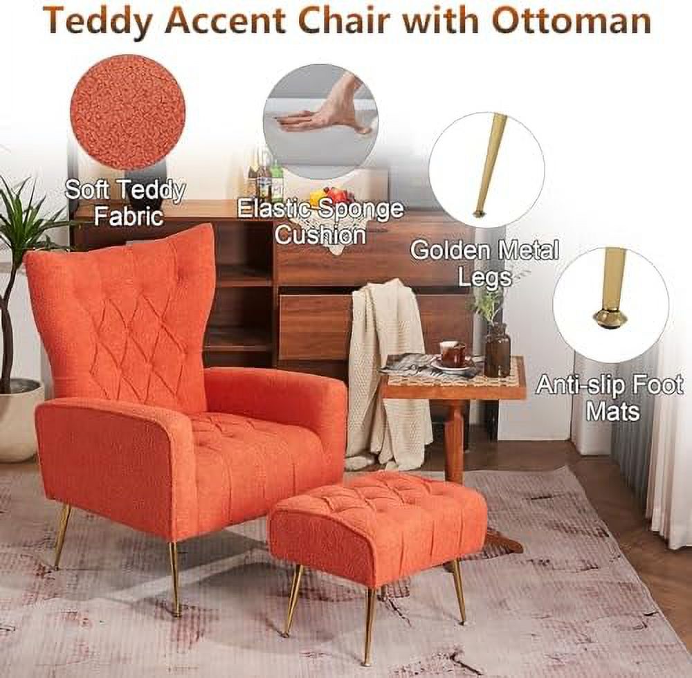 Velvet Accent Chair with Ottoman Button Tufted Armchair G964042