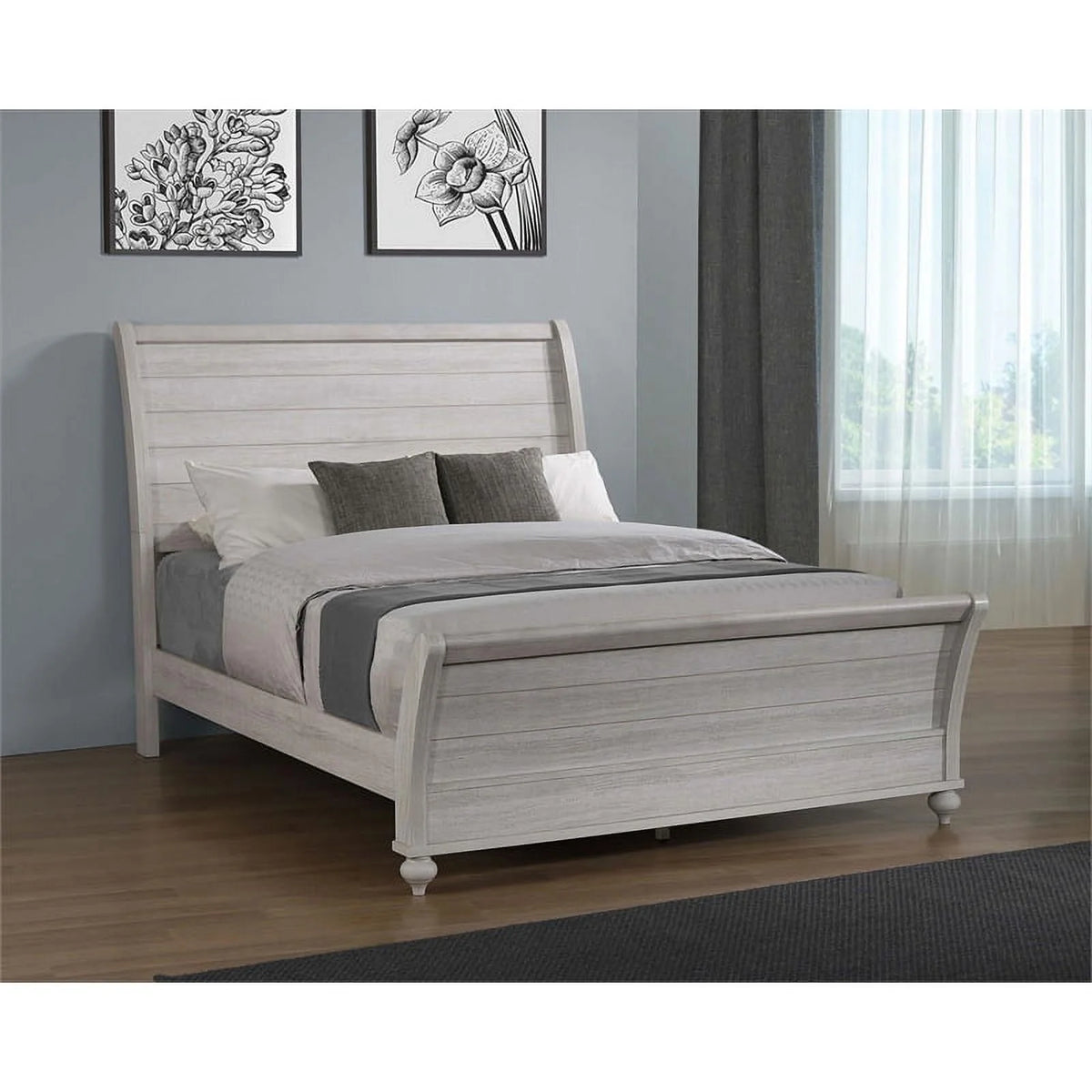 Gray Wood Eastern King Sleigh Panel Bed A9436