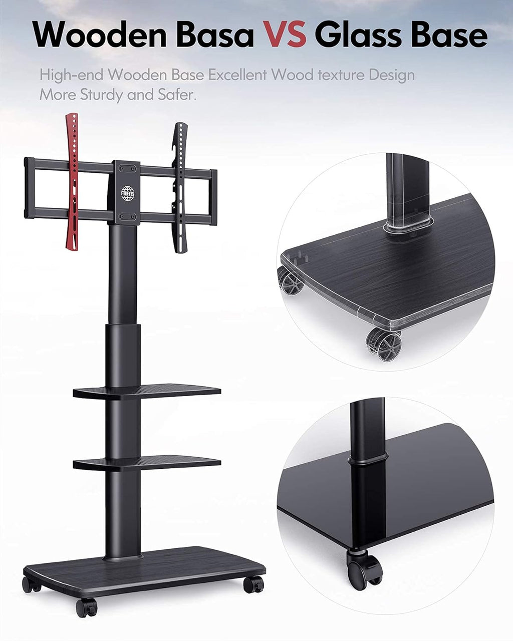 Black Rolling TV Stand for 32-65 Inch TVs C6133