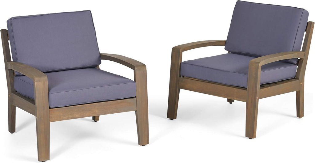 Acacia Wood Club Chairs, Gray, 2-Pcs Set M48256