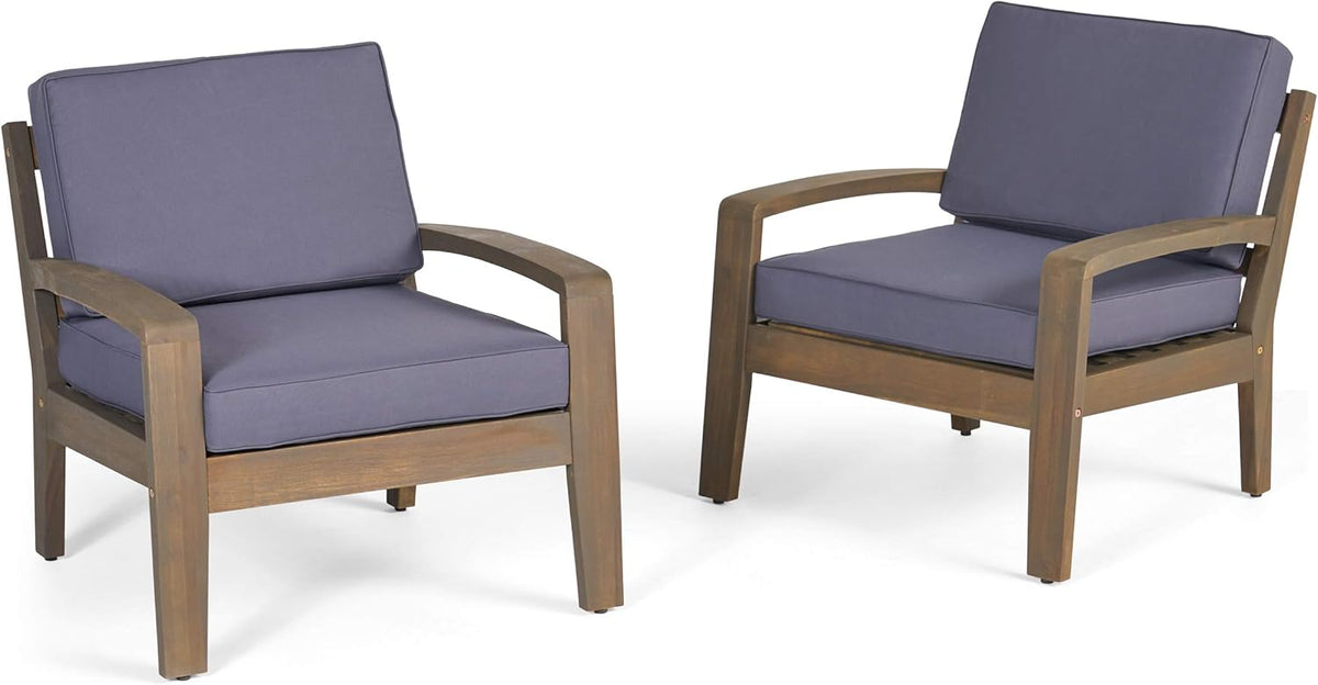 Acacia Wood Club Chairs, Gray, 2-Pcs Set M48256