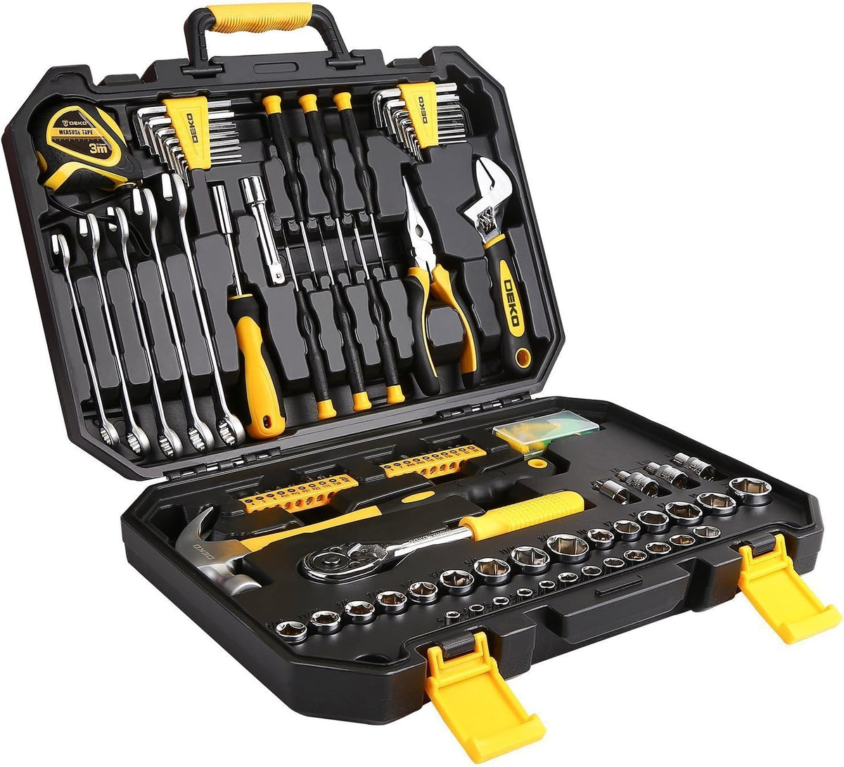 128 Piece Mechanics Hand Tool Set with Plastic Toolbox Storage Case S6837