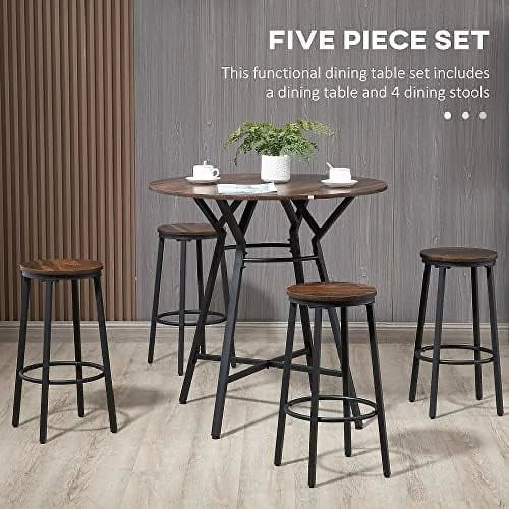 5-Piece Bar Table and Chairs Set Black Brown P1494