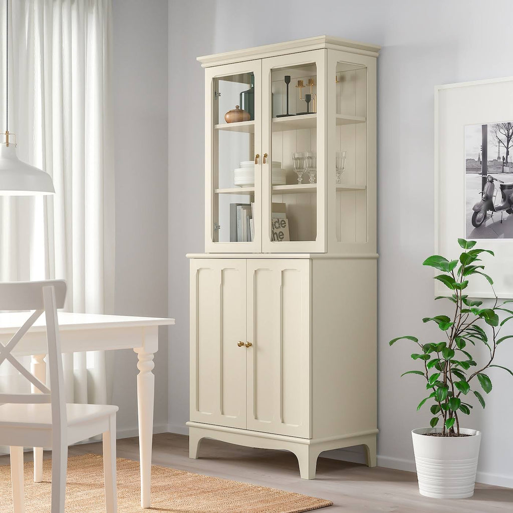 Light Beige Cabinet with Glass Doors E48340