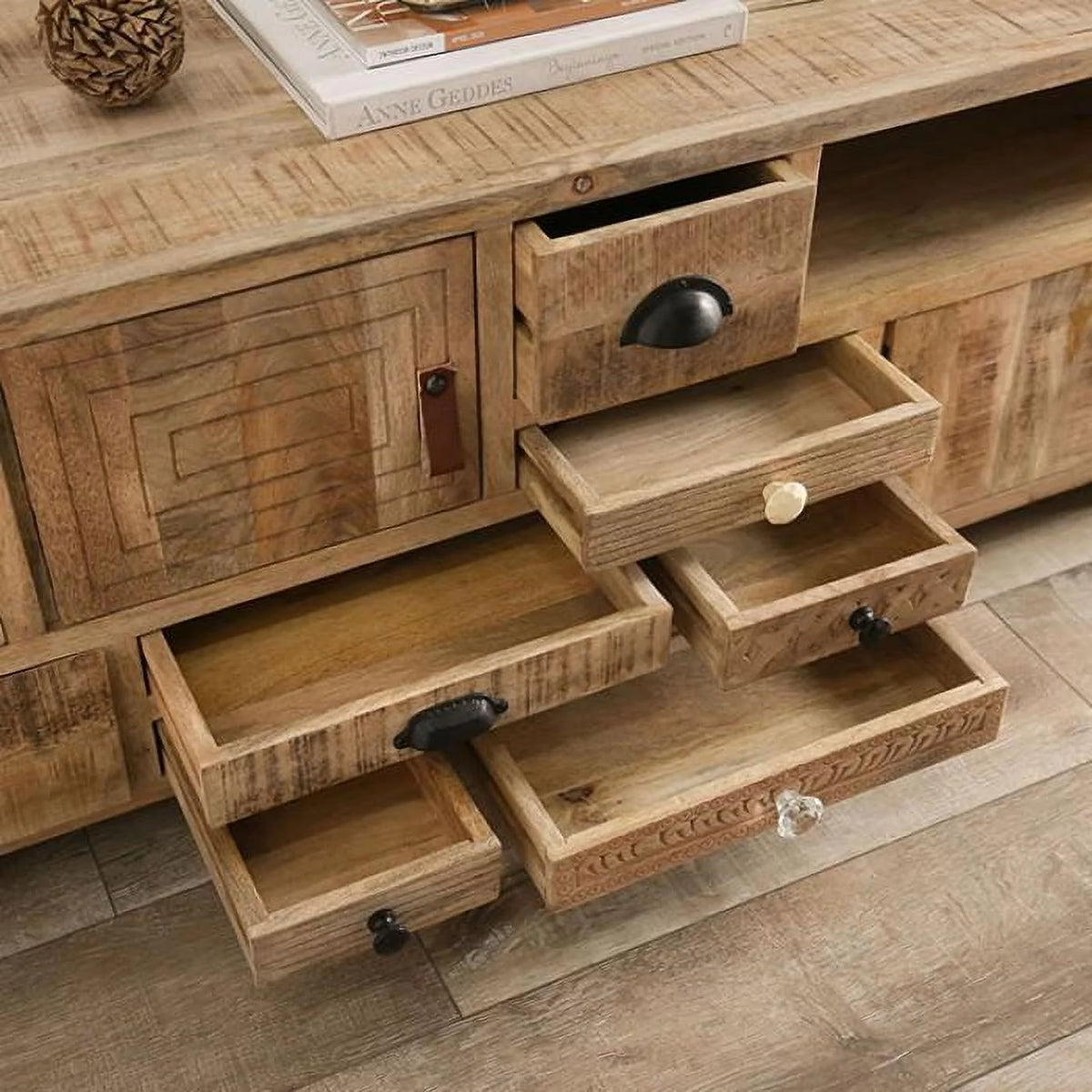 Black Solid Wood Brazilian Pine Coffee Table Set 3pcs Z358282