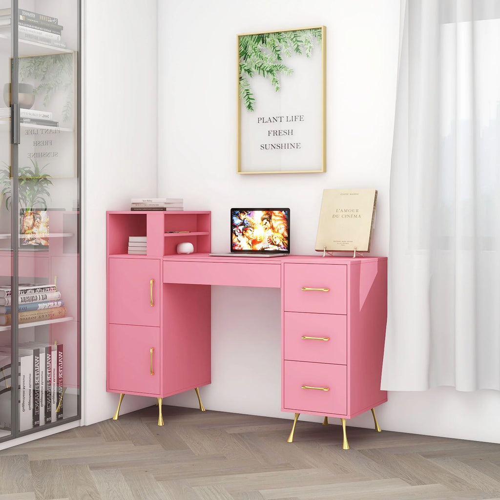 Pink 55inches Vanity Desk with 4 Drawers U598