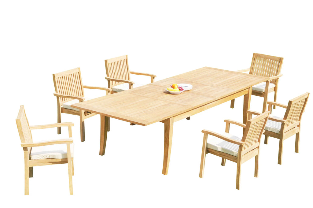 Grade-A Teak 7 Pc Dining Set with 6 Stacking Arm Chairs C135