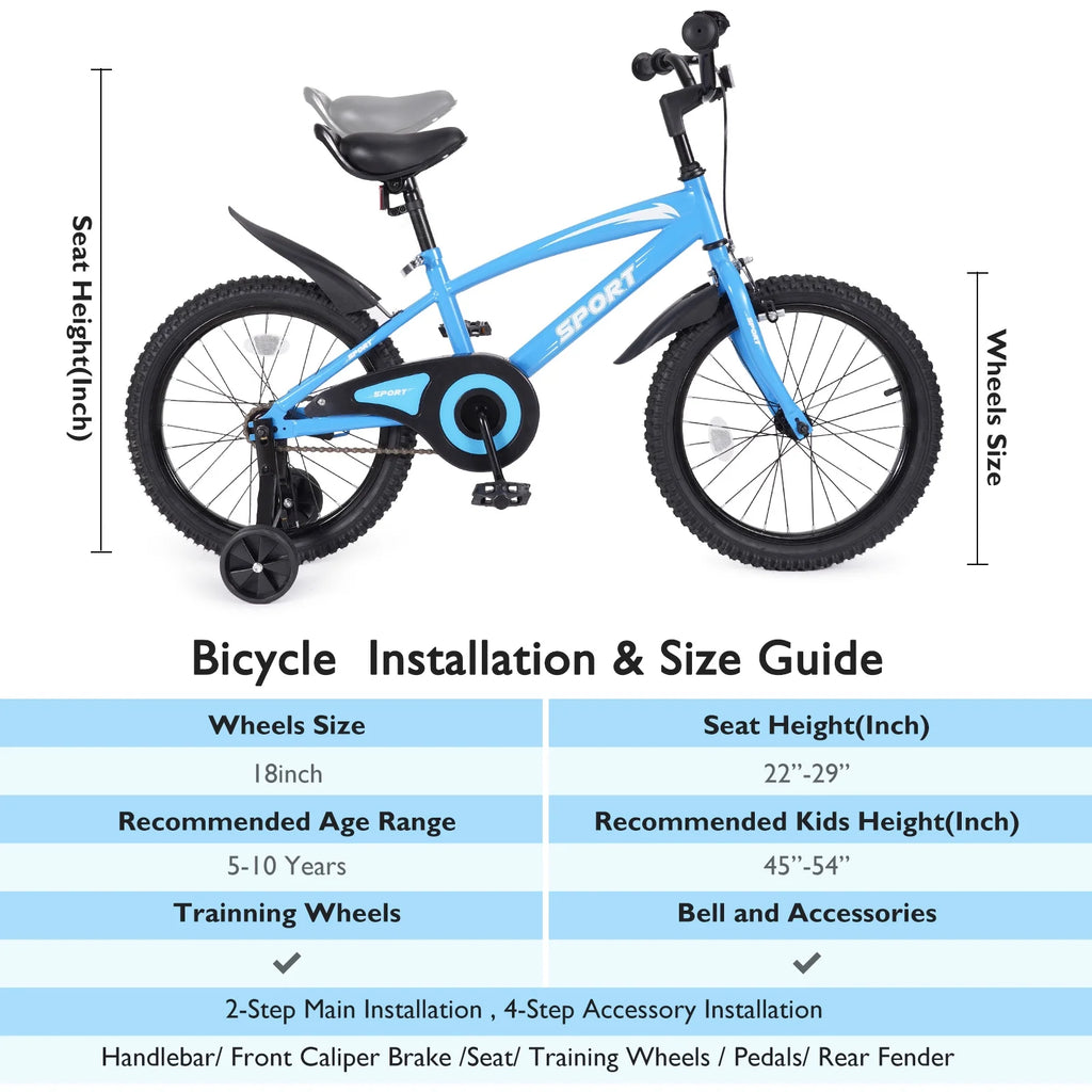 18 Kids Blue Bike with Removable Training Wheels K827