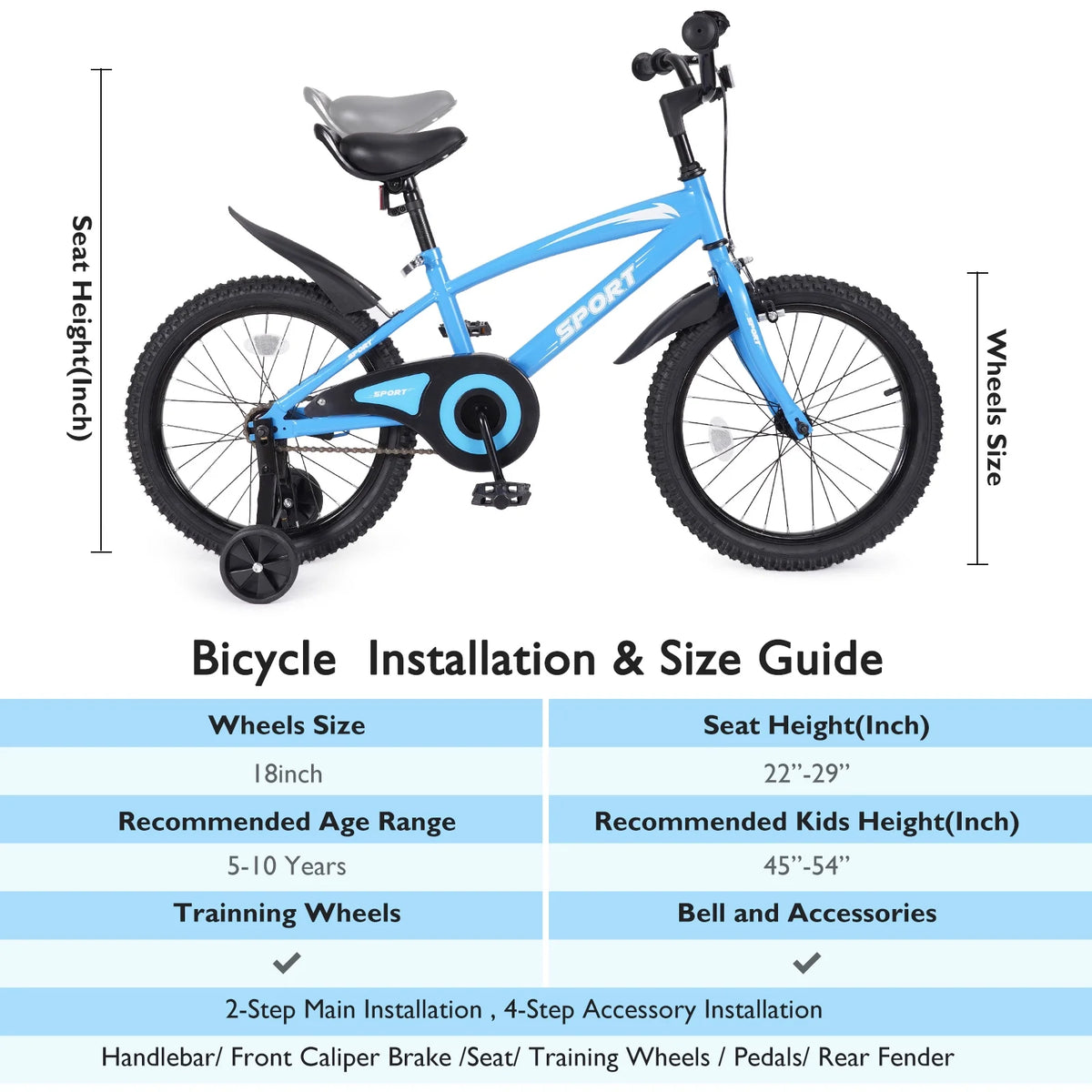 18 Kids Blue Bike with Removable Training Wheels K827