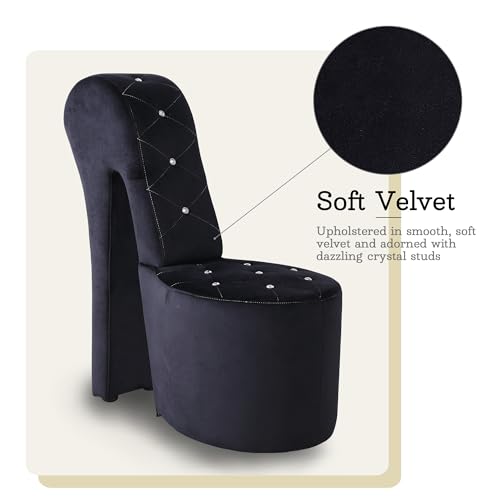 Black Velvet Shoe Chair with Crystal Studs S79945