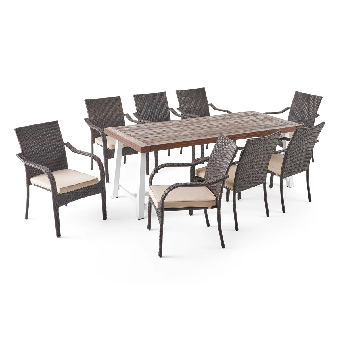 Outdoor Wood and Wicker 8 Seater Dining Set W2335