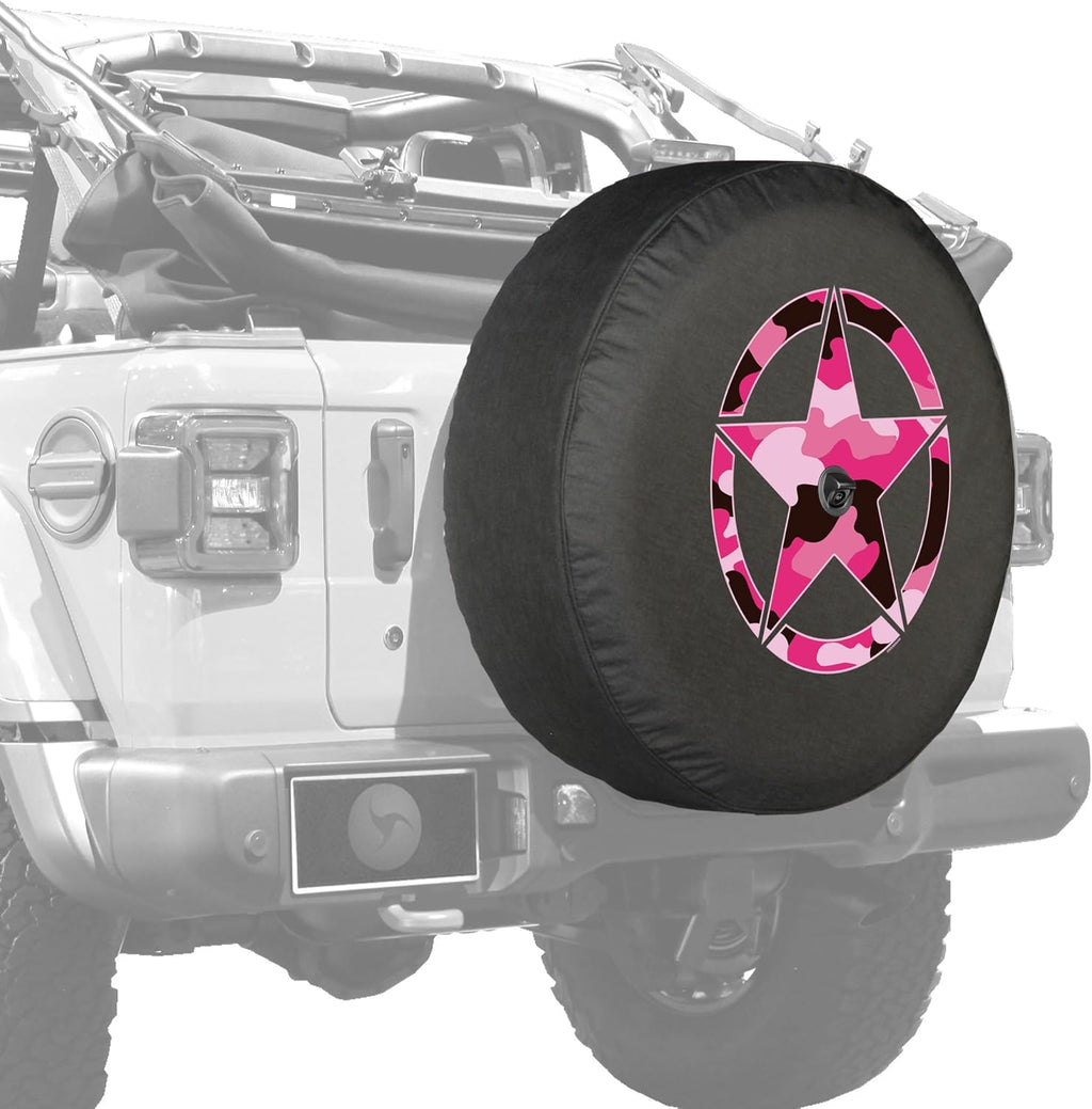 Camo Star Pink Print 32" Soft Tire Cover for Jeep Wrangler JL with Back-up Camera Pack of 2 F6132