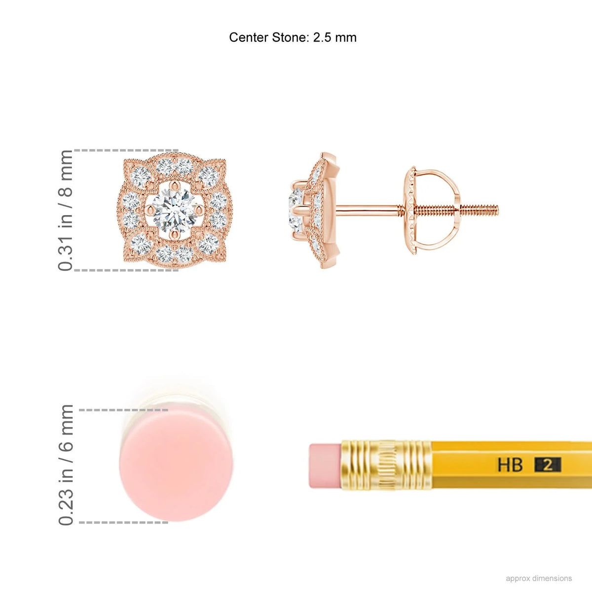 14K Rose Gold Diamond Stud Earrings Z324