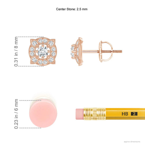 14K Rose Gold Diamond Stud Earrings Z324