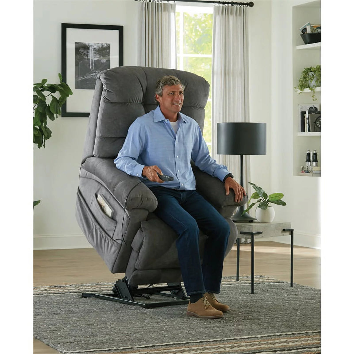 Gray Fabric Power Lift Recliner E825174