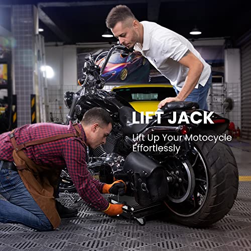1100 Lbs Steel Wide Deck Motorcycle Lift Scissor Jack with Dolly and Hand Crank Black Y5679