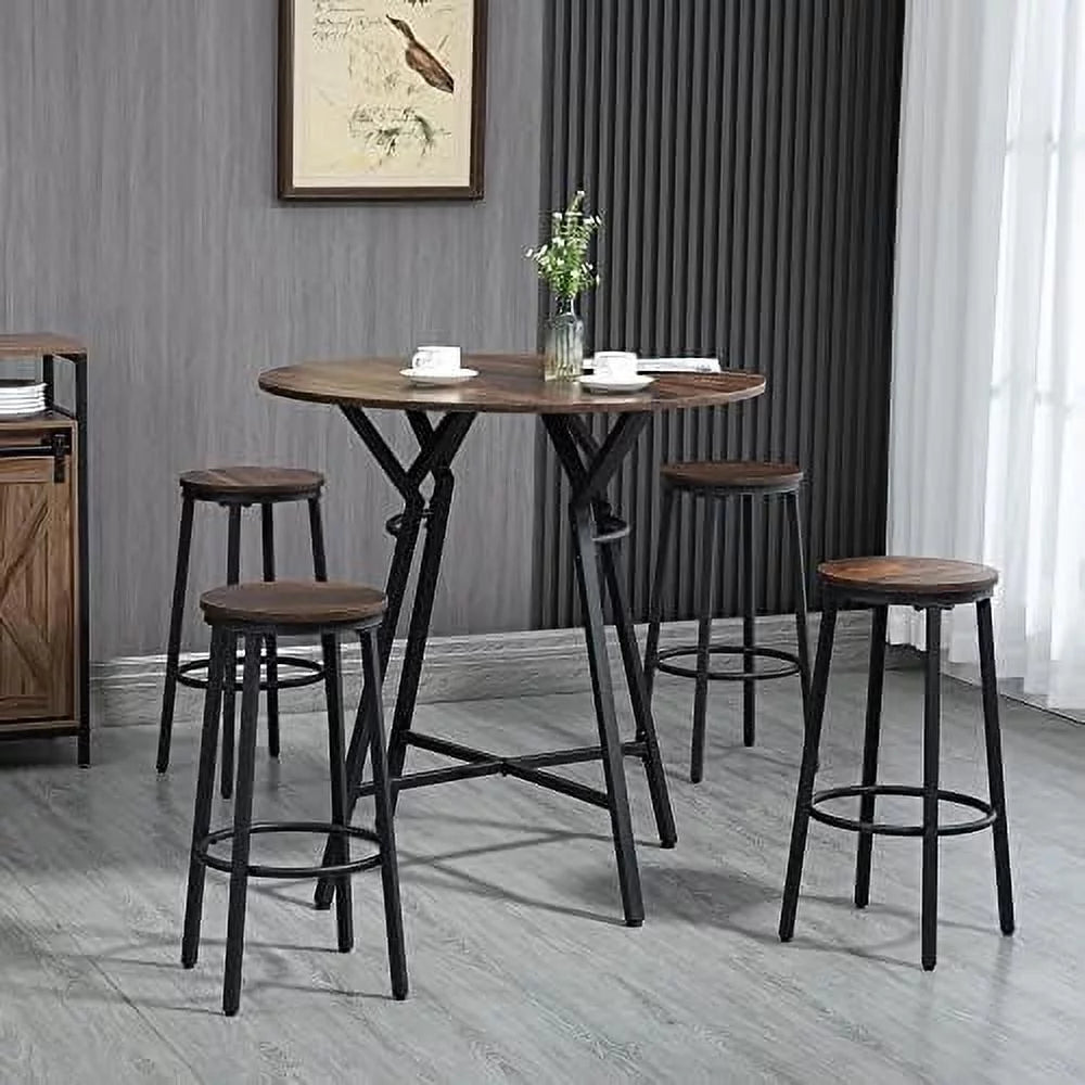 5-Piece Bar Table and Chairs Set Black Brown P1494