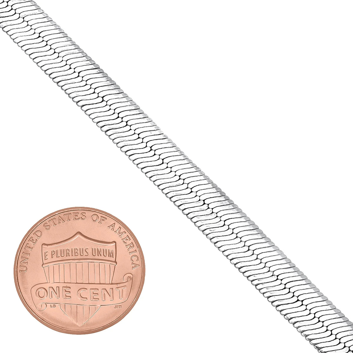 Rhodium Plated Flat Herringbone Chain Necklace, 24 inches D409
