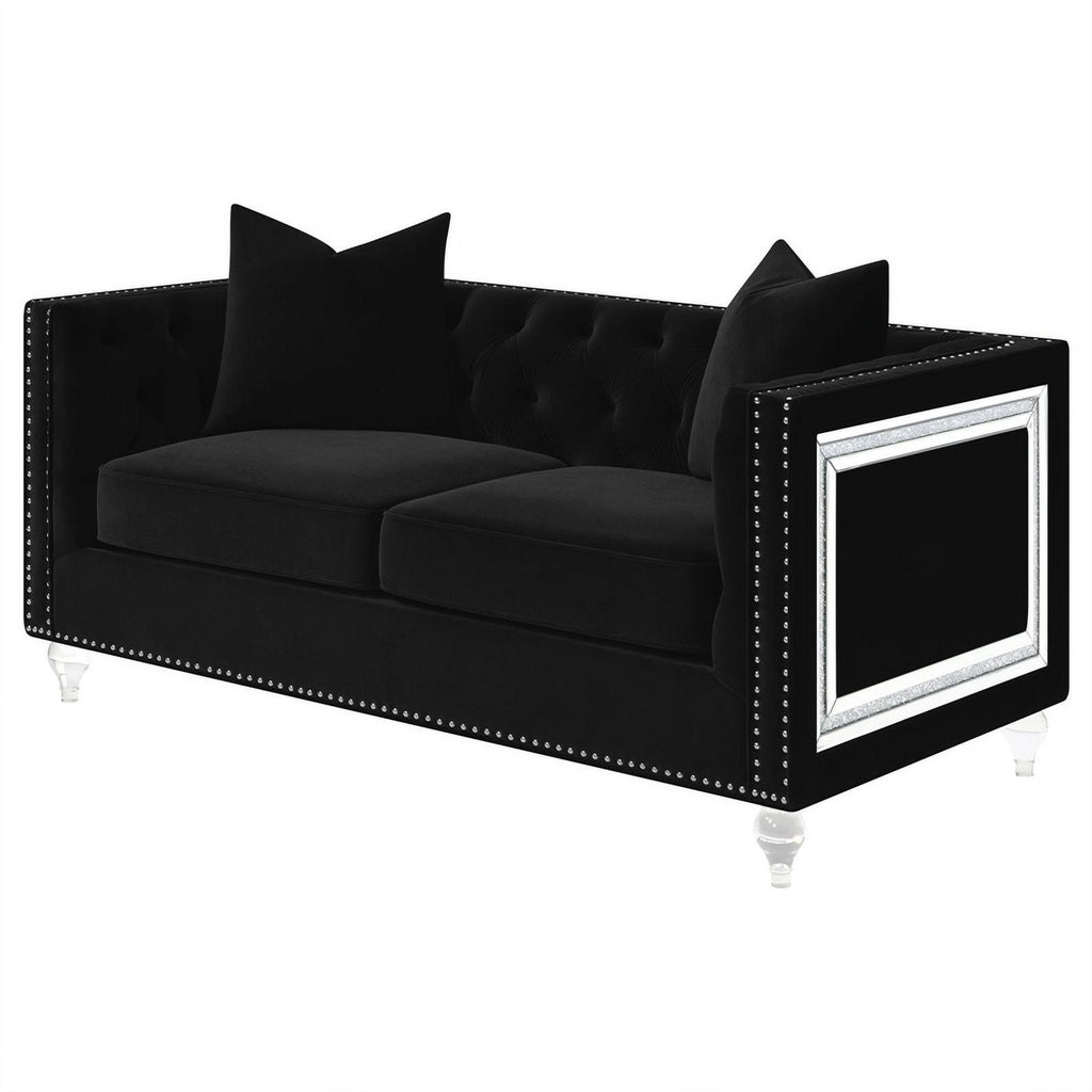 Black Velvet Tufted Arm Loveseat J10012