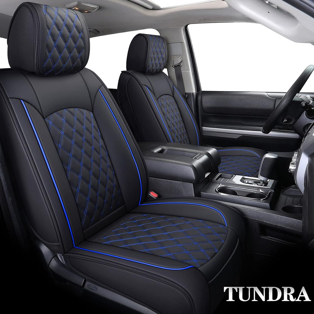 Black Leather Seat Covers for Toyota Tundra Crewmax Double Cab Split Bench 40/60 5 PCS Full Set T9924
