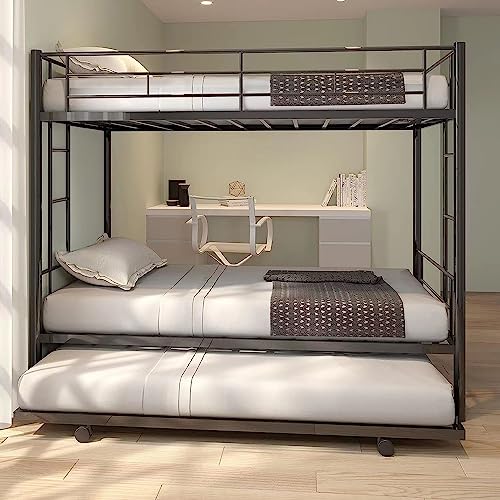 Twin Over Twin Metal Bunk Bed with Trundle L324892